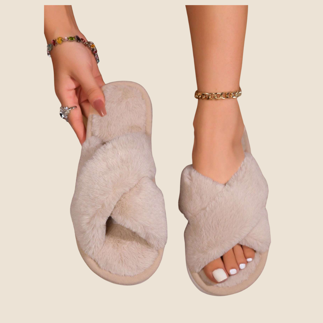 Fuzzy Sloffen - Ecru Pantoffels Dames