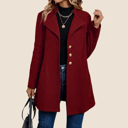 Effen Wolmantel met Enkelrij Knoopsluiting