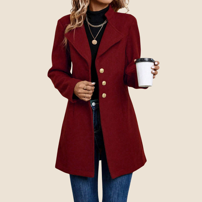 Effen Wolmantel met Enkelrij Knoopsluiting