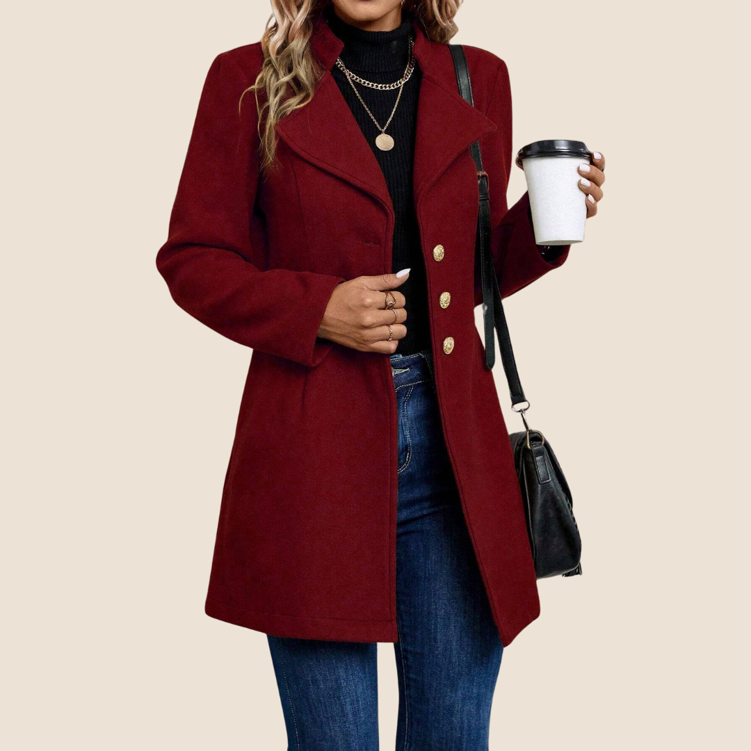 Effen Wolmantel met Enkelrij Knoopsluiting